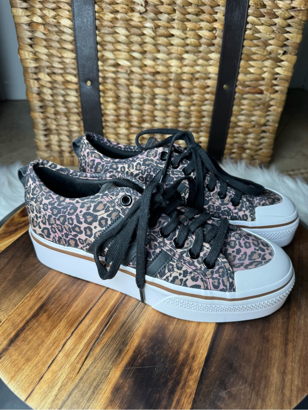 adidas Leopard Print Platform Sneakers in Pink and Black